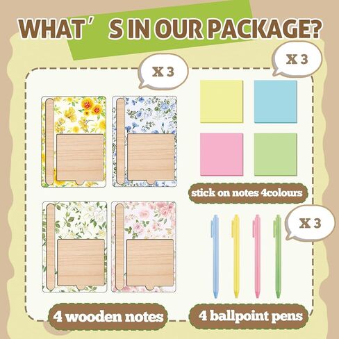 36 Pcs Flowers Wooden Sticky Note Holder Set Gifts for Church Gift for Mom/Graduation Gift for Teacher with Notes and Ballpoint Pens Floral Sticky Notes Notepad Holder Thank You for Employee in Saudi Arabia