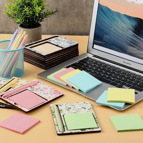 36 Pcs Flowers Wooden Sticky Note Holder Set Gifts for Church Gift for Mom/Graduation Gift for Teacher with Notes and Ballpoint Pens Floral Sticky Notes Notepad Holder Thank You for Employee in Saudi Arabia