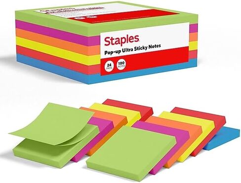 Staples Pop‑Up Ultra Sticky Notes, 3" x 3", Summer Breeze Colors, 2400 Sheets – Dispenser‑Ready Strong‑Hold Notes for Desks in Kuwait