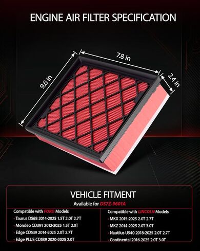 EVIL ENERGY Engine Air Filter, Compatible with Ford 2012-2025 Taurus/Mondeo/Edge, Lincoln 2014-2025 MKX/MKZ/Nautilus/Continental, Replace DS7Z-9601A in Kuwait