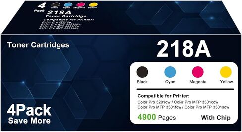 218A 218X Toner Cartridges Replacement Compatible for HP 218A 218X Toner W2180A W2180X 218 Works for MFP 3301fdw 3301sdw 3301cdw Color Pro 3201dw Printer Black Cyan Magenta Yellow with Chip (4Pack) in Saudi Arabia