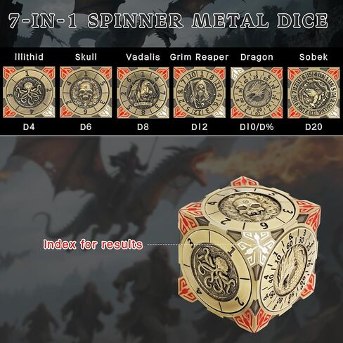 Spinner DND Dice, Rotating Metal Dice Set with 3D Relief Design, Cool Premium Polyhedral RPG Dice for Tabletop Games & Dungeons & Dragons Players(Black Nickel Red) in Saudi Arabia