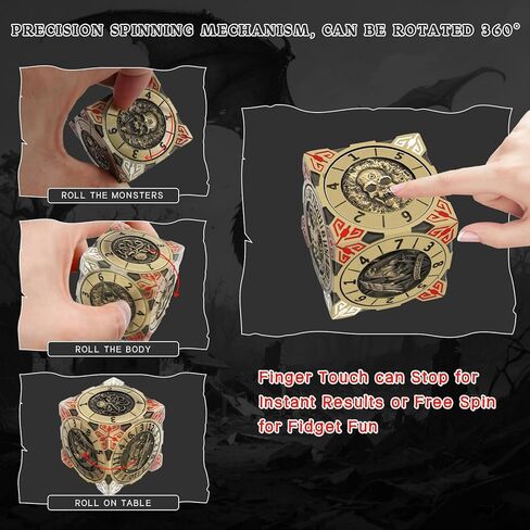 Spinner DND Dice, Rotating Metal Dice Set with 3D Relief Design, Cool Premium Polyhedral RPG Dice for Tabletop Games & Dungeons & Dragons Players(Black Nickel Red) in Saudi Arabia