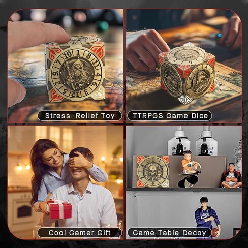 Spinner DND Dice, Rotating Metal Dice Set with 3D Relief Design, Cool Premium Polyhedral RPG Dice for Tabletop Games & Dungeons & Dragons Players(Black Nickel Red) in Saudi Arabia