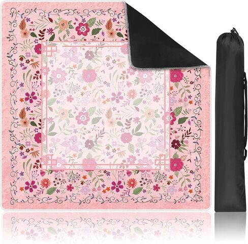 Portable Mahjong Mat, Anti-Slip, Noise-Reducing Foldable Design 31.5x31.5IN,Cover for Mahjong, Poker, Board Games, Dominoes, and Card Games,with Carrying Bag (Green Flowers) in Saudi Arabia