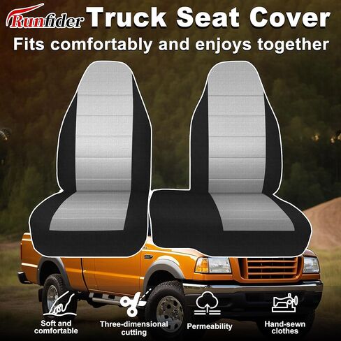 2Pcs 60/40 Cloth High Back Bench Seat Cover Fit for Ford Ranger XLT Front 1998 1999 2000 2001 2002 2003 Without Console Cover Gray in Saudi Arabia
