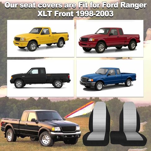 2Pcs 60/40 Cloth High Back Bench Seat Cover Fit for Ford Ranger XLT Front 1998 1999 2000 2001 2002 2003 Without Console Cover Gray in Saudi Arabia
