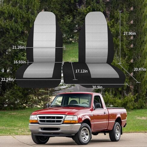 2Pcs 60/40 Cloth High Back Bench Seat Cover Fit for Ford Ranger XLT Front 1998 1999 2000 2001 2002 2003 Without Console Cover Gray in Saudi Arabia