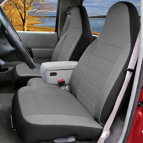 2Pcs 60/40 Cloth High Back Bench Seat Cover Fit for Ford Ranger XLT Front 1998 1999 2000 2001 2002 2003 Without Console Cover Gray in Saudi Arabia