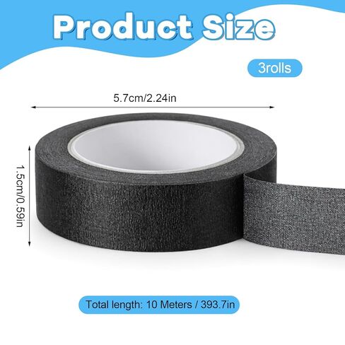 Ymapinc 3 Rolls Black Washi Tape Set 33Yds, 0.59Inx11Yds Thin Craft Masking Scrapbooking Tape, Decorative Tapes Pack, Washi Tapes for Scrapbooking/Book/DIY Craft/Journal/Gift Wrapping Art in Kuwait
