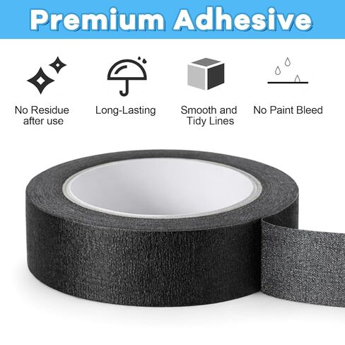 Ymapinc 3 Rolls Black Washi Tape Set 33Yds, 0.59Inx11Yds Thin Craft Masking Scrapbooking Tape, Decorative Tapes Pack, Washi Tapes for Scrapbooking/Book/DIY Craft/Journal/Gift Wrapping Art in Kuwait