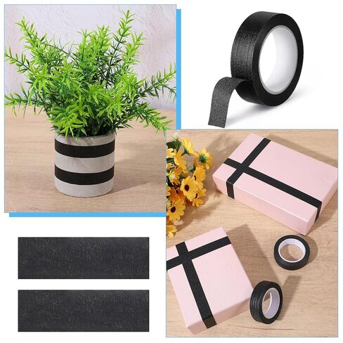 Ymapinc 3 Rolls Black Washi Tape Set 33Yds, 0.59Inx11Yds Thin Craft Masking Scrapbooking Tape, Decorative Tapes Pack, Washi Tapes for Scrapbooking/Book/DIY Craft/Journal/Gift Wrapping Art in Kuwait
