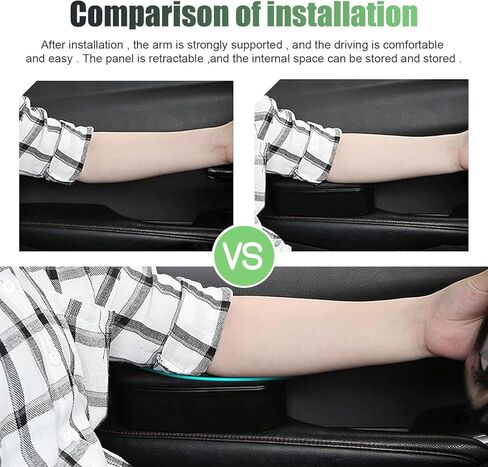 Car Armrest Support Left Elbow Pad, Retractable Elbow Support Pad with Storage Box, Adjustable Comfort Driver Arm Rest Cushion, Self-adhesive Interior Accessory for Cars (Black) in Saudi Arabia
