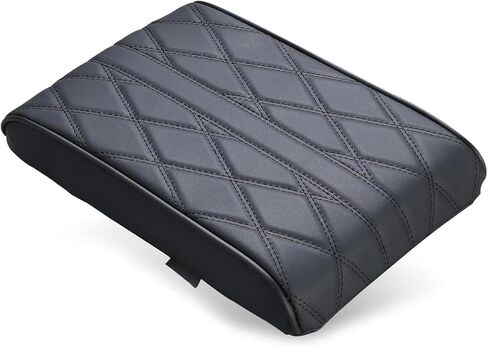 Car Armrest Box Booster Pad, Memory Foam Leather Car Armrest Cover, 3D Diamond Lattice Non-slip Center Console Cushion, Universal for Most Cars (Black) in Saudi Arabia