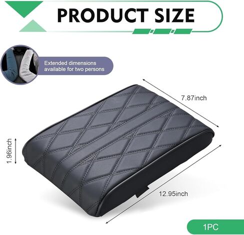 Car Armrest Box Booster Pad, Memory Foam Leather Car Armrest Cover, 3D Diamond Lattice Non-slip Center Console Cushion, Universal for Most Cars (Black) in Saudi Arabia
