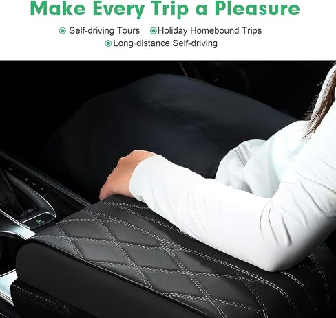 Car Armrest Box Booster Pad, Memory Foam Leather Car Armrest Cover, 3D Diamond Lattice Non-slip Center Console Cushion, Universal for Most Cars (Black) in Saudi Arabia