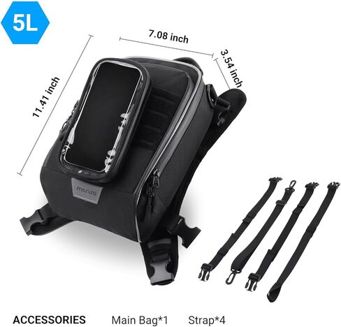 MOSISO Motorcycle Gas Tank Bag, 5 Heavy-Duty Reinforced Straps, Portable Detachable Anti-Slip Base, Motorcycle Accessories Tool Bags Multifunctional Cycling Outdoor Motorbike Storage Carry Bag, Black in Kuwait
