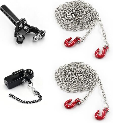 2 Tow Chains with 4 Hooks and Trailer Hitch, 1/10 Scale RC Trailer Accessories for TRX4 SCX10 Wraith D90 Tamiya RC Crawler Truck (Red) in Saudi Arabia