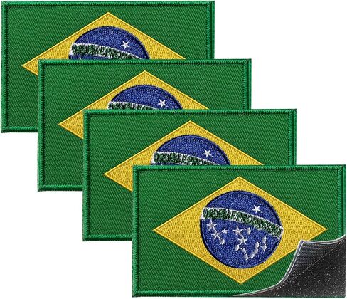 4-Pack Brazil Flag Embroidered Patches Tactical Morale Patch with Hook and Loop Fastener, Brazilian Flag Patch for Soccer Fan Cheering Gear, Backpacks, Jackets, Vests, Hats, 3x2 Inches in Kuwait