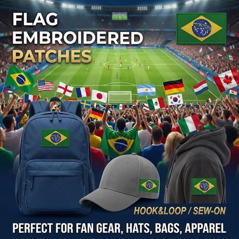 4-Pack Brazil Flag Embroidered Patches Tactical Morale Patch with Hook and Loop Fastener, Brazilian Flag Patch for Soccer Fan Cheering Gear, Backpacks, Jackets, Vests, Hats, 3x2 Inches in Kuwait