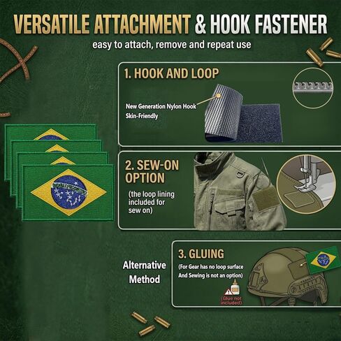 4-Pack Brazil Flag Embroidered Patches Tactical Morale Patch with Hook and Loop Fastener, Brazilian Flag Patch for Soccer Fan Cheering Gear, Backpacks, Jackets, Vests, Hats, 3x2 Inches in Kuwait