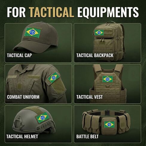4-Pack Brazil Flag Embroidered Patches Tactical Morale Patch with Hook and Loop Fastener, Brazilian Flag Patch for Soccer Fan Cheering Gear, Backpacks, Jackets, Vests, Hats, 3x2 Inches in Kuwait