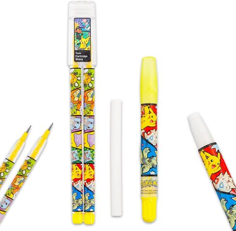 Pokemon Pencils and Eraser Set - Bundle with Eraser, 2 Pencils Featuring Pikachu, Eevee, More Plus Common Cards | Pokemon Stationery for Kids (Styles May Vary) in Kuwait