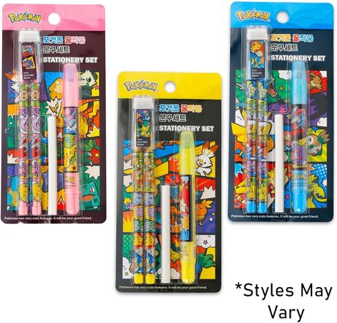 Pokemon Pencils and Eraser Set - Bundle with Eraser, 2 Pencils Featuring Pikachu, Eevee, More Plus Common Cards | Pokemon Stationery for Kids (Styles May Vary) in Kuwait