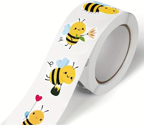 0.98 Inch Spring Festival Themed Irregular Bee Stickers, 500 Pcs/Roll, Coated Paper Material, Decorative Decals for Laptop, Scrapbooking, Gift Wrapping and DIY Craft Projects in Kuwait