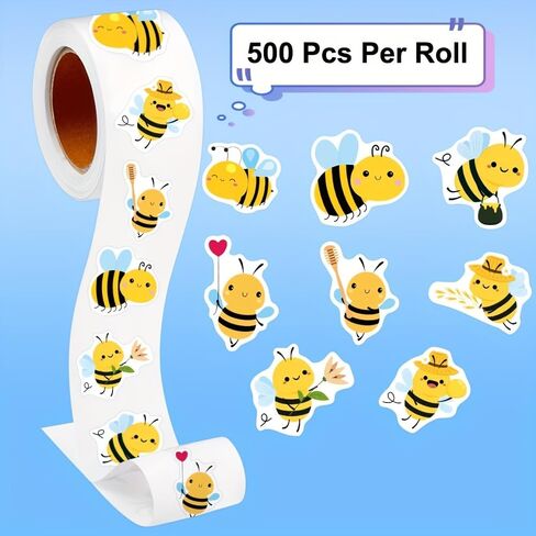 0.98 Inch Spring Festival Themed Irregular Bee Stickers, 500 Pcs/Roll, Coated Paper Material, Decorative Decals for Laptop, Scrapbooking, Gift Wrapping and DIY Craft Projects in Kuwait