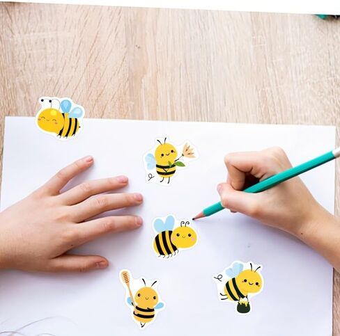 0.98 Inch Spring Festival Themed Irregular Bee Stickers, 500 Pcs/Roll, Coated Paper Material, Decorative Decals for Laptop, Scrapbooking, Gift Wrapping and DIY Craft Projects in Kuwait