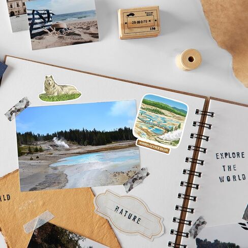 Navy Peony Yellowstone National Park Stickers (28pcs) – Hand-Illustrated, America, Nature-Themed Decals for Journals, Scrapbooks, Water Bottles in Kuwait