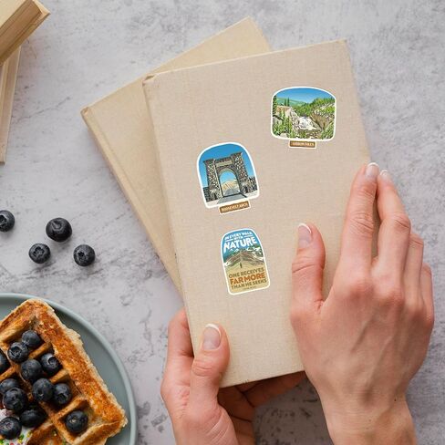 Navy Peony Yellowstone National Park Stickers (28pcs) – Hand-Illustrated, America, Nature-Themed Decals for Journals, Scrapbooks, Water Bottles in Kuwait