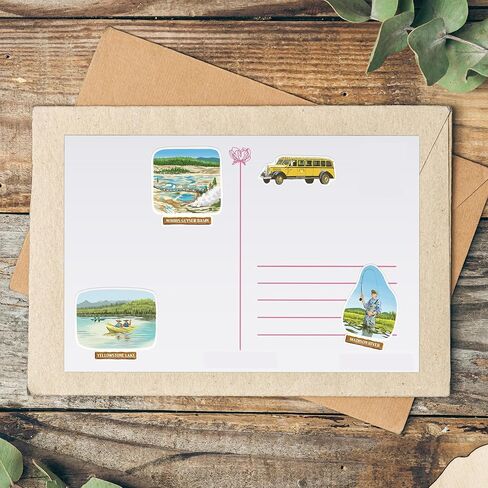 Navy Peony Yellowstone National Park Stickers (28pcs) – Hand-Illustrated, America, Nature-Themed Decals for Journals, Scrapbooks, Water Bottles in Kuwait