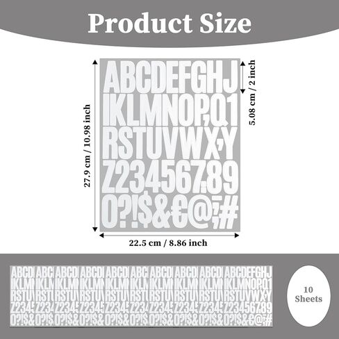 2 Inch Letter Stickers, 490 Pieces Alphabet Number Symbol Stickers for Scrapbooking, Sign, Water Bottle, Mailbox, Self-Adhesive Vinyl Letter Sticker Decals for Arts&Crafts, (10 Sheets,White) in Saudi Arabia