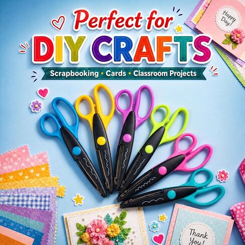 6PCS 6.5-Inch Decorative Craft Scissors Set for Kids & Scrapbooking, Multi Pattern 6.5" Scissor Set with Zigzag, Scallop, Wave, Castle & Stamp Edge for School DIY Arts & Crafts Paper Cutting in Saudi Arabia