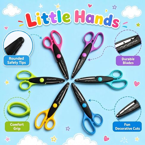 6PCS 6.5-Inch Decorative Craft Scissors Set for Kids & Scrapbooking, Multi Pattern 6.5" Scissor Set with Zigzag, Scallop, Wave, Castle & Stamp Edge for School DIY Arts & Crafts Paper Cutting in Saudi Arabia