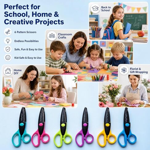 6PCS 6.5-Inch Decorative Craft Scissors Set for Kids & Scrapbooking, Multi Pattern 6.5" Scissor Set with Zigzag, Scallop, Wave, Castle & Stamp Edge for School DIY Arts & Crafts Paper Cutting in Saudi Arabia