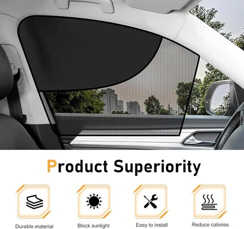 2 PCS Car Window Sun Shades, Magnetic Double Layer Side Front Window Cover, Full Shade Half Blackout See-Through Design, Heat Glare Block Protector, Auto Accessory for Driver Passenger in Saudi Arabia