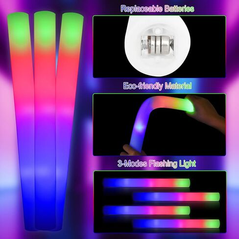Taotuo 58PCS Foam Glow Sticks Bulk, Christmas Glow in the Dark Party Supplies Light Sticks for Raves, Birthday, Wedding, New Year, Christmas in Saudi Arabia