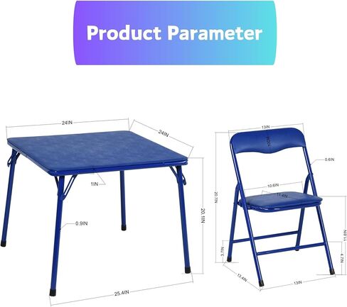 Homy Casa Kids Folding Square Table and 4 Chairs Set, Multi-Color 5-Piece Foldable Lightweight Table and Chair Set for Art, Play, Craft, Activity, Children Table for Daycare, Classroom, Home, Blue in Saudi Arabia