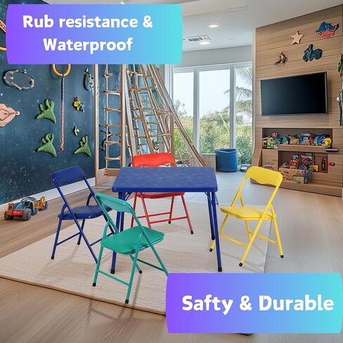 Homy Casa Kids Folding Square Table and 4 Chairs Set, Multi-Color 5-Piece Foldable Lightweight Table and Chair Set for Art, Play, Craft, Activity, Children Table for Daycare, Classroom, Home, Blue in Saudi Arabia