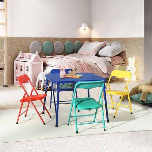 Homy Casa Kids Folding Square Table and 4 Chairs Set, Multi-Color 5-Piece Foldable Lightweight Table and Chair Set for Art, Play, Craft, Activity, Children Table for Daycare, Classroom, Home, Blue in Saudi Arabia