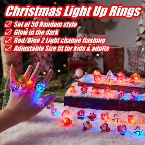 Christmas Party Favors Light Up Rings 50Pcs Glow in the Dark Party Supplies Finger Rings Decoration for Kids Adults in Saudi Arabia