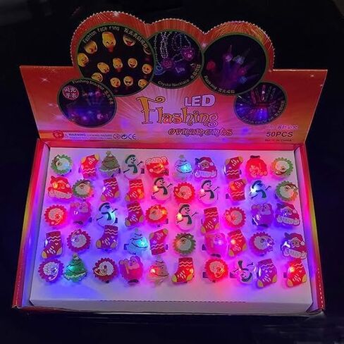 Christmas Party Favors Light Up Rings 50Pcs Glow in the Dark Party Supplies Finger Rings Decoration for Kids Adults in Saudi Arabia