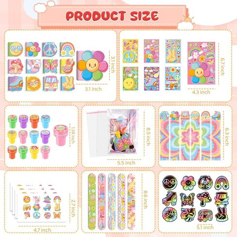 BenLouis 192 Pcs Hippie Boho Party Favors Groovy School Stationery Bulk for Kids Classroom Retro Flowers Birthday Gift Candy Goodie Bag Fillers Daisy Decor Pinata Prize Activity Supplies in Kuwait