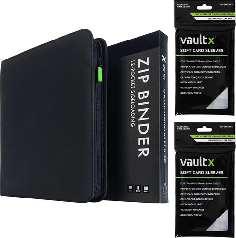 Vault X 12 Pocket Exo-Tec Zip Binder Black + 400 Penny Sleeves Gift Bundle in Kuwait