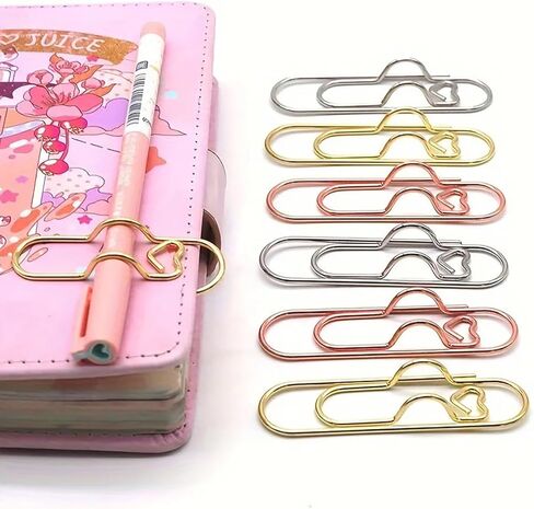 Metal Pen Clip Holder,8 Pcs Colorful Heart Shape Paperclip Pencil Loop Holder for Notebook School Student Office in Kuwait