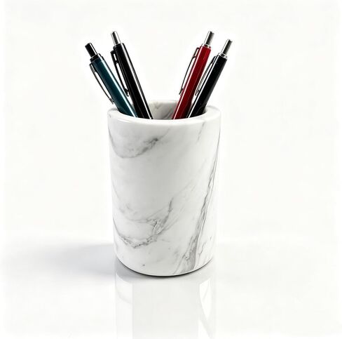 Natural Marble Pen Holder, Handmade Pencil Cup for Office, Minimalist Desk Organizer for Stationery Storage, Elegant Desktop Accessory for Home Office Decor (NS043) in Saudi Arabia