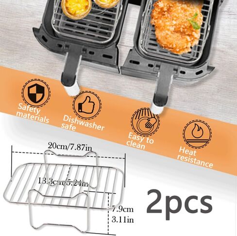 2pcs Air Fryer Rack Set with 100pcs Parchment Paper Compatible with Ninja Foodi Air Fryer DZ201, DZ401, 304 Stainless Steel Toast Dehydrator Racks Air Fryer Paper Liners for Double Basket Air Fryer in Saudi Arabia
